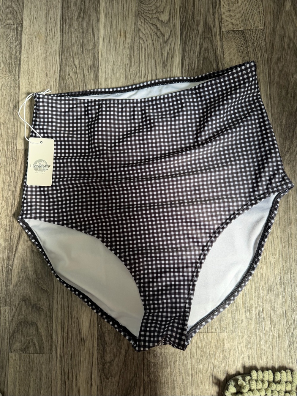 High-Waist Gingham Swim Shorts - Black/White